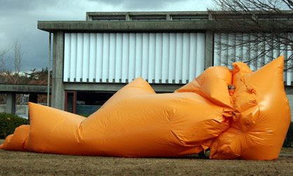 Big Blob Big Blob inflatable suit slides along the ground in Nagoya, Japan