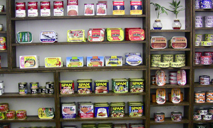Canned Goods Bar Display of canned goods for purchase in a gallery in Kyoto, Japan