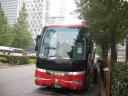 Hot Dog Bus from Tokyo to Nagoya sitting at Shinjyuku Station.