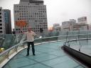 Fulbright Artist Jimmy Kuehnle checking out glass architecture.