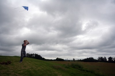 Jimmy Kuehnle flies a kite in Shionomisaki