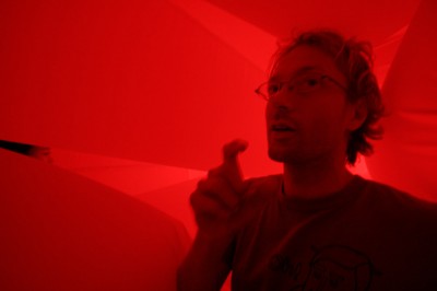 Kjell Hahn in an interactive inflatable sculpture