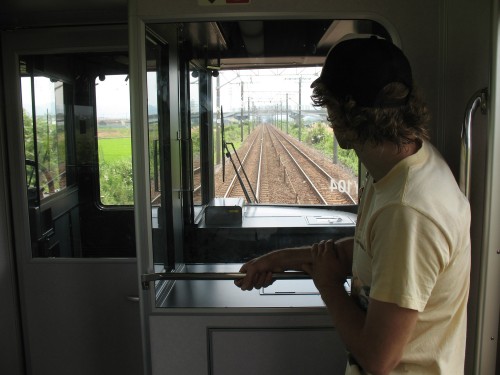 Kjell Hahn in the front of a train in Japan